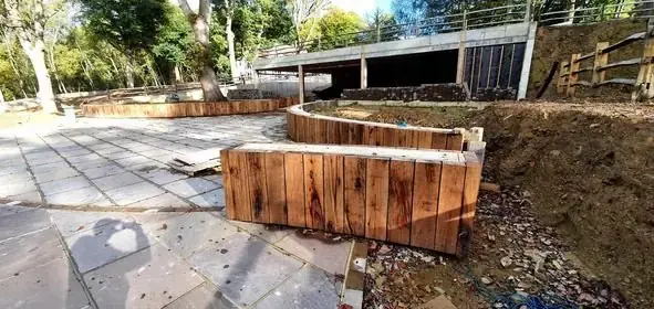 Raised planting beds built from timber sleepers